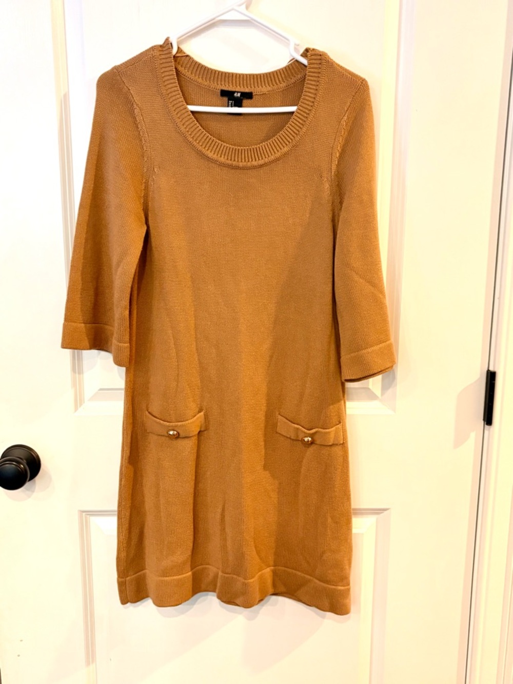 H&M dark tan Knit Midi Dress with Pocket Flap Detail